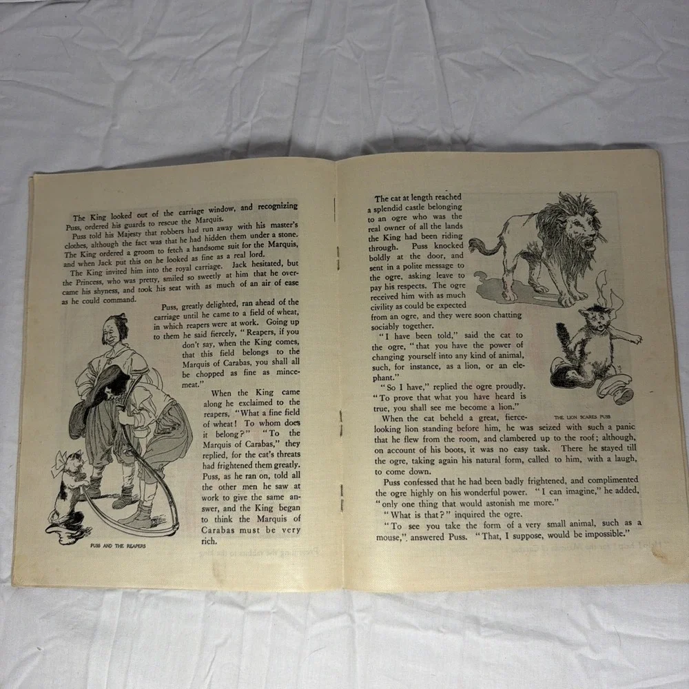Antique Puss in Boots Linen Book 1907 McLoughlin Bros Home Series Vintage